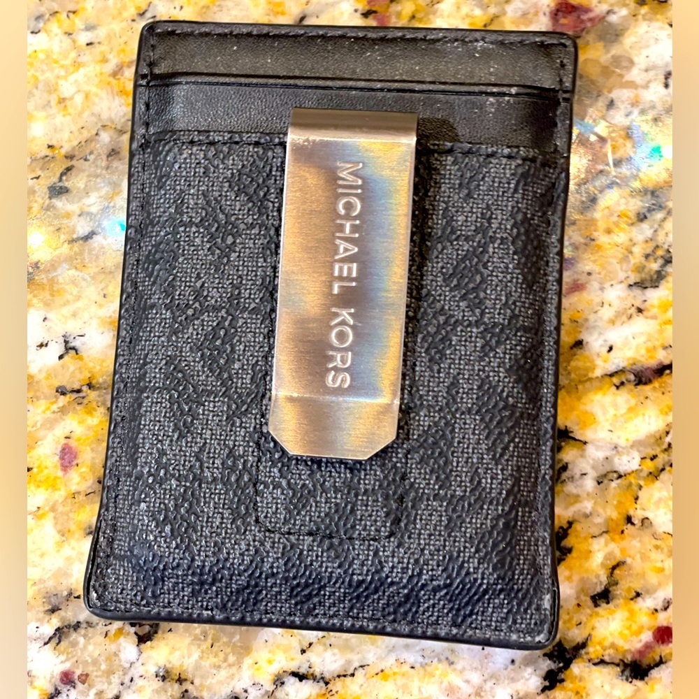 Michael Kors Logo Card Case with Bill Clip Blue NIB  MSRP 118.00